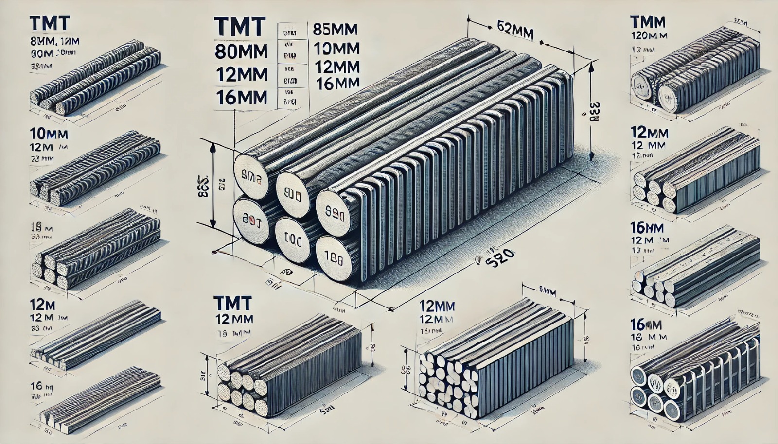 TMT Steel Bar Weight – 8mm, 10mm, 12mm & 16mm Steel Bars
